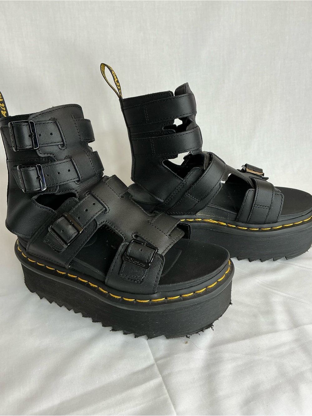 2110 - Dr. Martens Black Leather Platform Strappy Sandals - Picture 3 of 7